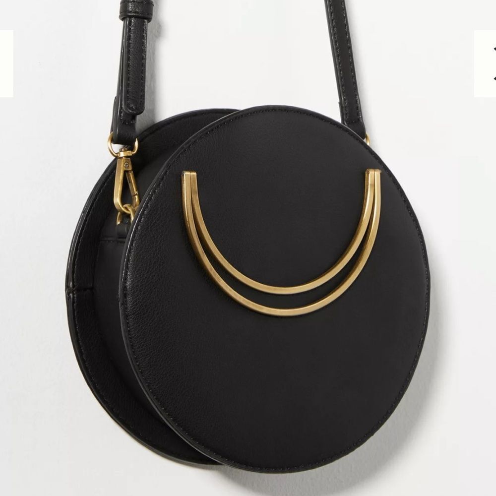 Anthropologie - women’s Winifred circle Crossbody black bag brass hardware purse